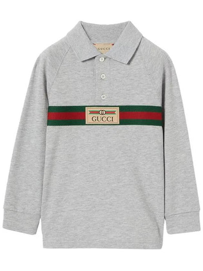 Kids Web Ribbon Polo Short Sleeve T-Shirt Light Grey - GUCCI - BALAAN 2