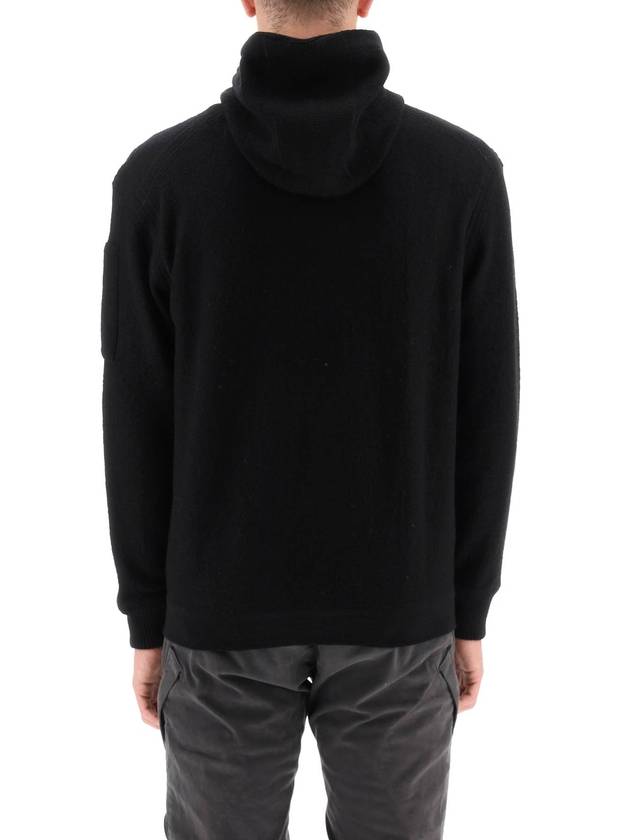 Lens Patch Merino Wool Hoodie Black - CP COMPANY - BALAAN 4