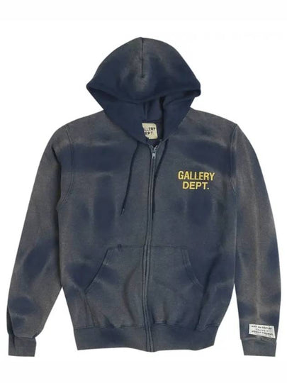 Logo Print Cotton Jersey Hooded Zip Up Navy - GALLERY DEPT. - BALAAN 2