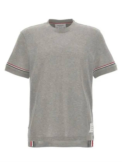 Striped Detail Crew Neck Cotton Short Sleeve T-Shirt Grey - THOM BROWNE - BALAAN 2