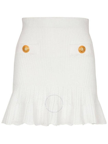 Balmain Ladies Blanc Peplum-Hem Knitted Mini Skirt, Brand Size 38 (US Size 6) - BALMAIN - BALAAN 1