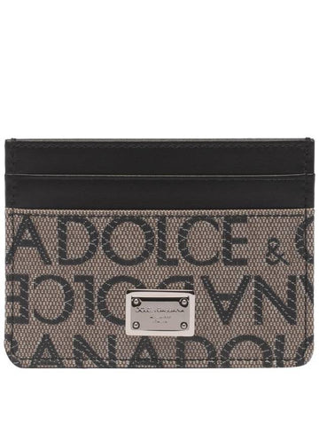 Logo Jacquard Leather Card Wallet Black - DOLCE&GABBANA - BALAAN 1