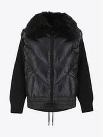 Women's Grenoble Fur Collar Padded Mix Cardigan Black - MONCLER - BALAAN 2