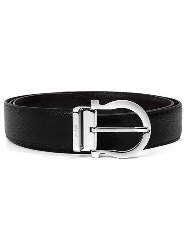 Gancini Reversible Leather Belt Black - SALVATORE FERRAGAMO - BALAAN 3