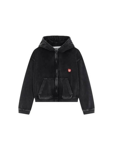 Apple Logo Velor Hood Zip Up Black - ALEXANDER WANG - BALAAN 1