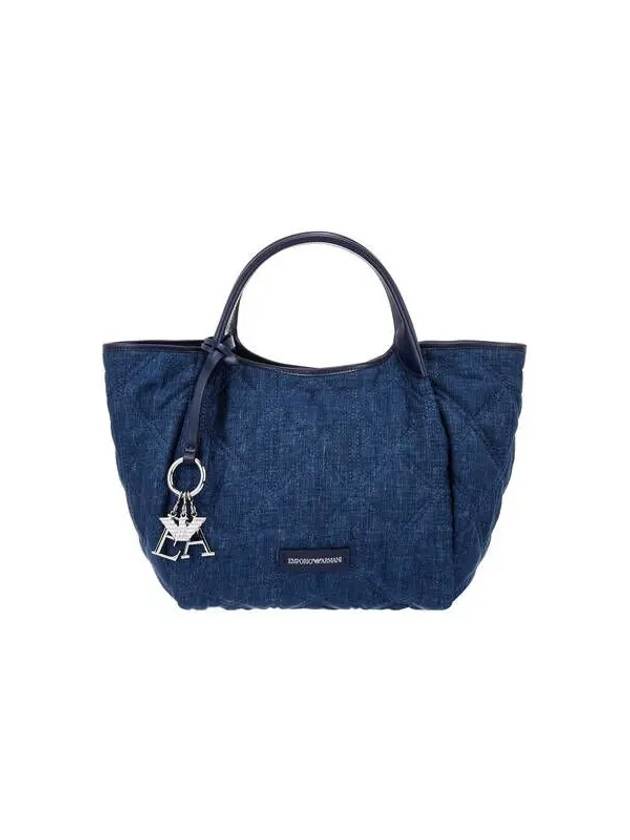 Women s Quilted Medium Denim Shopper Bag Dark Blue - EMPORIO ARMANI - BALAAN 1