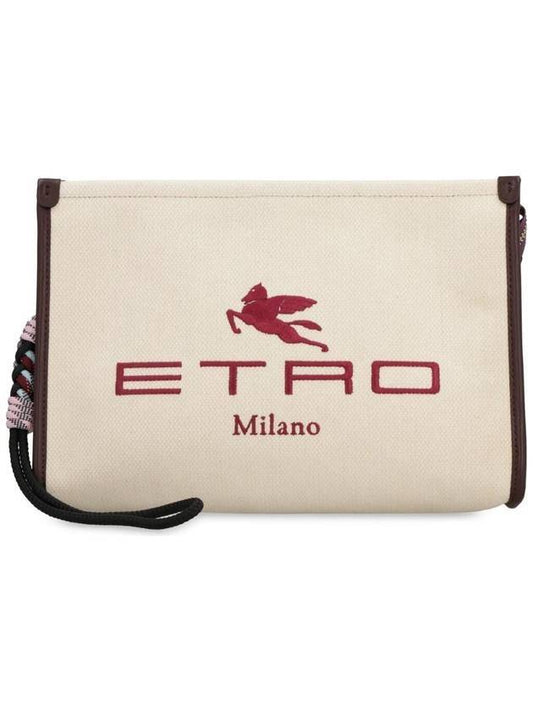 Embroidered Logo Clutch Bag Beige - ETRO - BALAAN 1