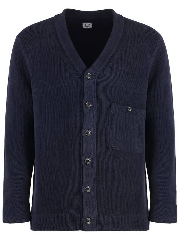 Cotton Chenille Buttoned Cardigan Blue - CP COMPANY - BALAAN 1