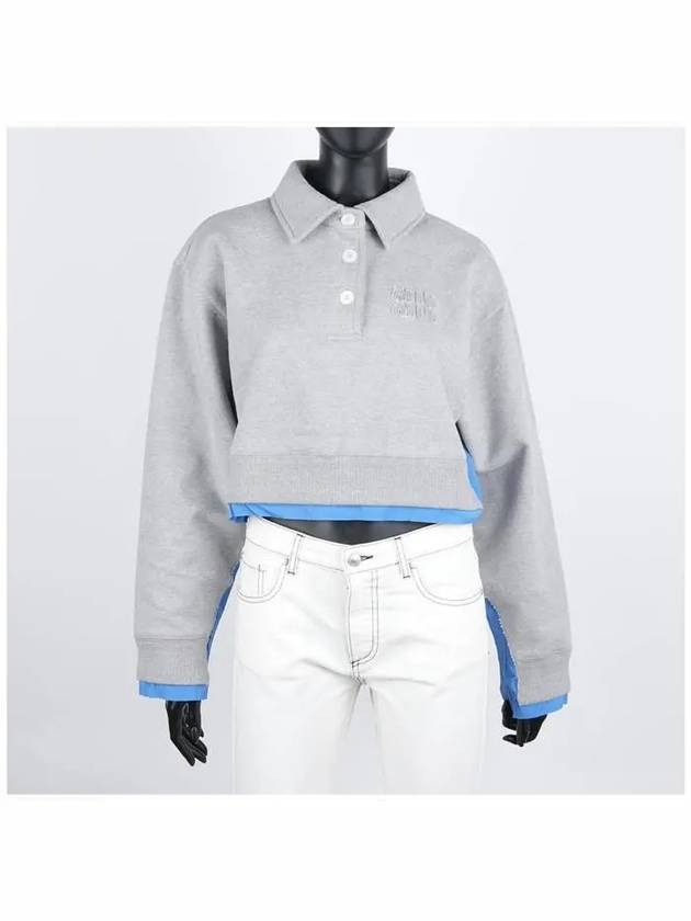 Raw Cut Polo Shirt Collar Sweatshirt Grey - MIU MIU - BALAAN 3