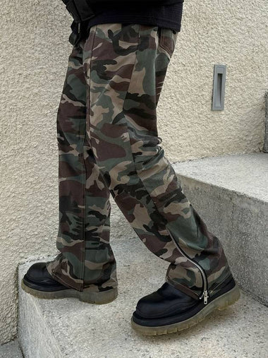 Side Zipper Wide Cotton Pants Camo - CLACO - BALAAN 1