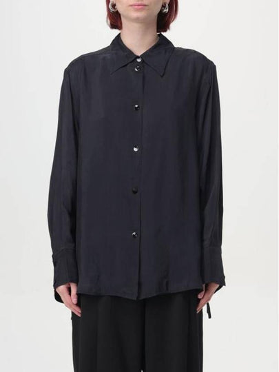 Viscose Habotai Long Sleeve Shirt Black - GANNI - BALAAN 2