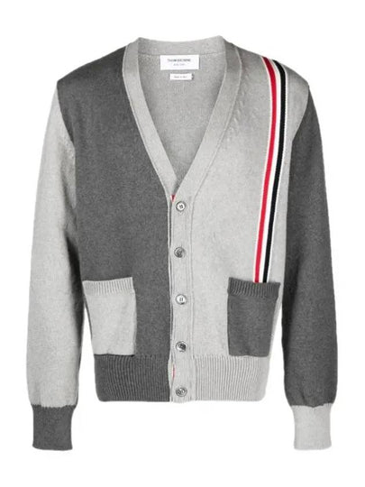 Fun Mix V-neck Cotton Cardigan Grey - THOM BROWNE - BALAAN 2