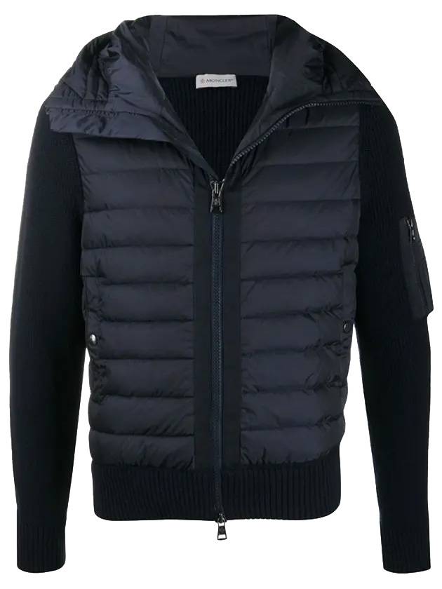 Padded Wool Hooded Jacket Navy Blue - MONCLER - BALAAN 1