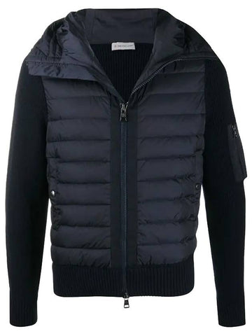 Padded Wool Hooded Jacket Navy - MONCLER - BALAAN 1