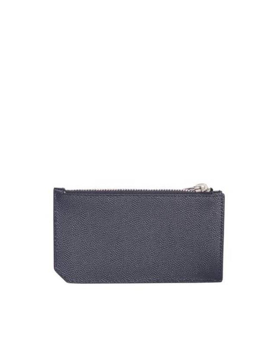 Logo Print Pebbled Leather Card Wallet Navy - SAINT LAURENT - BALAAN 1