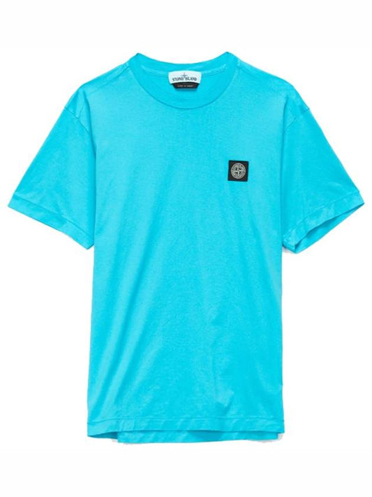 logo patch short sleeve t-shirt aqua blue - STONE ISLAND - BALAAN.