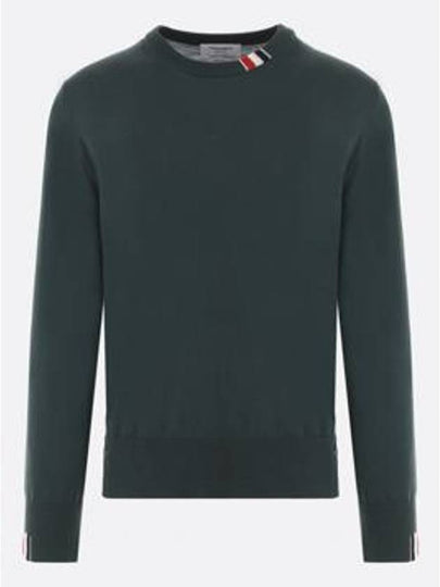 Intarsia Stitch Crew Neck Merino Wool Knit Top Green - THOM BROWNE - BALAAN 2