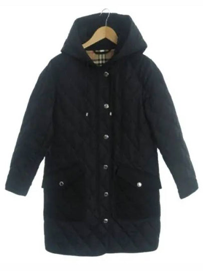 Women's Diamond Quilted Hoodie Single Coat Black - BURBERRY - BALAAN 2