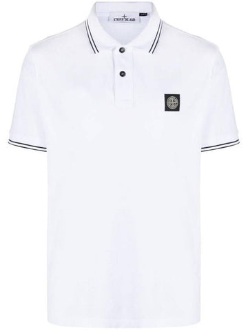 Stretch Cotton Pique Short Sleeve Polo Shirt White - STONE ISLAND - BALAAN 1