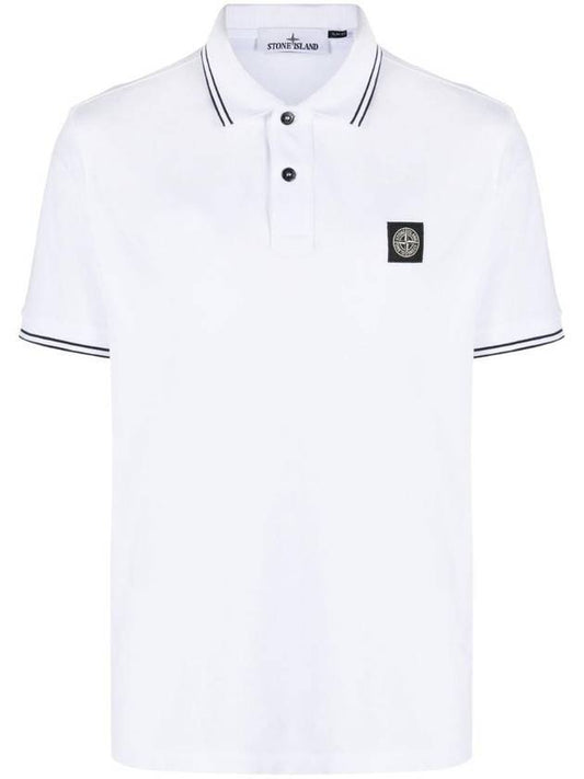 Men's Logo Patch Lining Short Sleeve PK Shirt White - STONE ISLAND - BALAAN 1