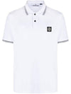 Stretch Cotton Pique Short Sleeve Polo Shirt White - STONE ISLAND - BALAAN 1