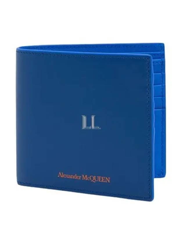 Logo Detail Leather Half Wallet Blue - ALEXANDER MCQUEEN - BALAAN 2