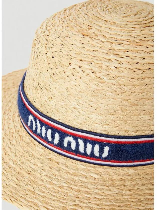 Embossed Logo Band Raffia Bucket Hat Beige - MIU MIU - BALAAN 6