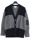 Donegal Diagonal Oversized Colour Block Wool Cardigan Grey - THOM BROWNE - BALAAN 2