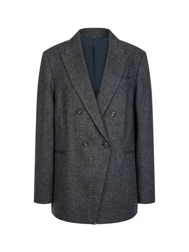 Ssukday 10 epoint women s linen blend double jacket charcoal 270142 - BRUNELLO CUCINELLI - BALAAN 1