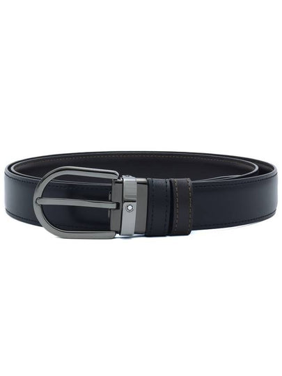 Horseshoe Buckle 30mm Reversible Leather Belt Black Brown - MONTBLANC - BALAAN 2