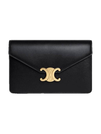 Triomphe Chain Shiny Calfskin Half Wallet Black - CELINE - BALAAN 2