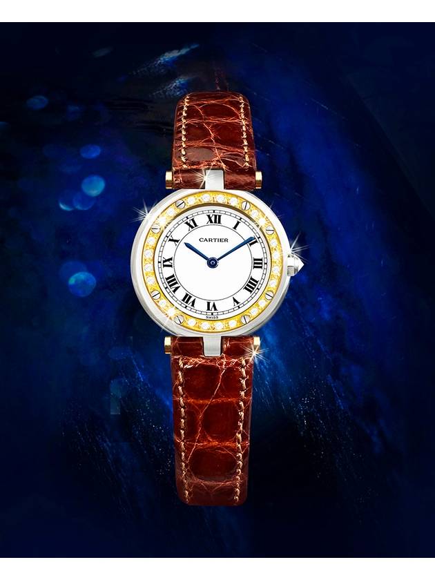 Santos Round White Dial Brown Crocodile Leather Band Women s Diamond Watch - CARTIER - BALAAN 4