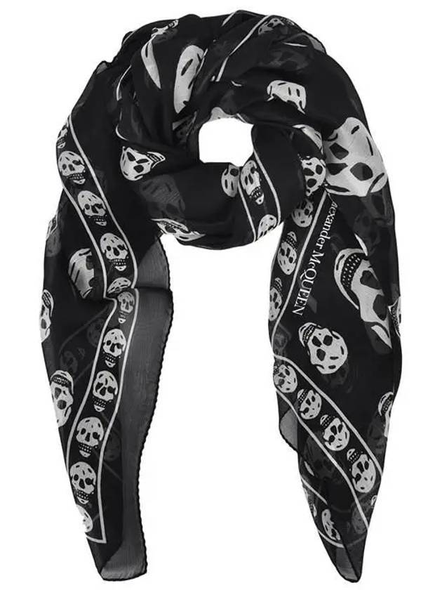 Skull Print Silk Scarf Black - ALEXANDER MCQUEEN - BALAAN.