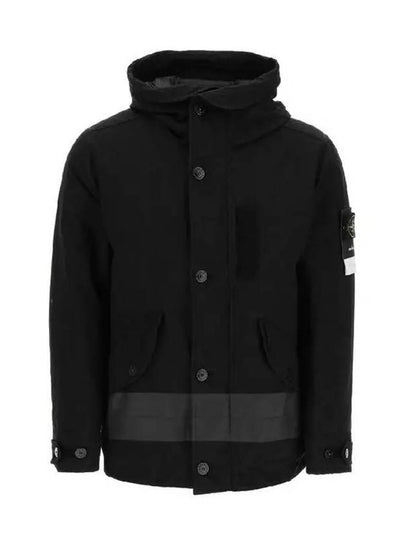 Men's David Wappen Patch Down Hooded Jacket Black - STONE ISLAND - BALAAN 2