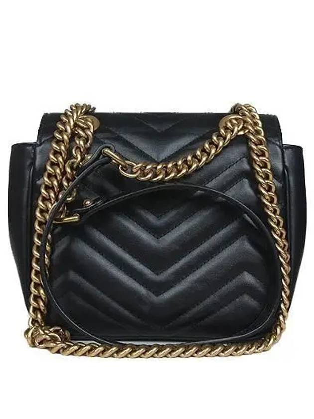 739682 GG gold logo black leather mini matelass marmont chain shoulder bag - GUCCI - BALAAN 4