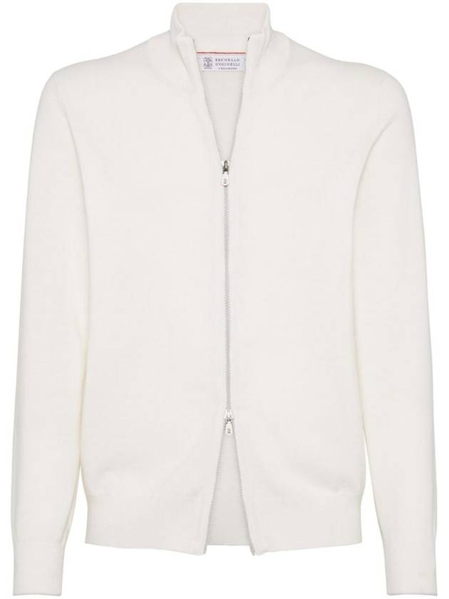 High Neck Cashmere Zip-Up Cardigan White - BRUNELLO CUCINELLI - BALAAN 1