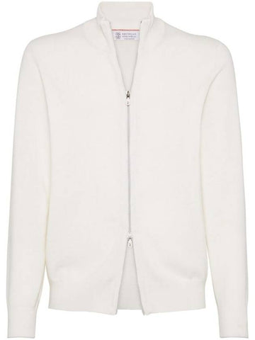 High Neck Cashmere Zip-Up Cardigan White - BRUNELLO CUCINELLI - BALAAN 1