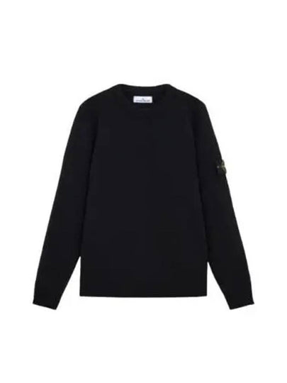 Logo Patch Lambswool Crewneck Knit Top Black - STONE ISLAND - BALAAN 2