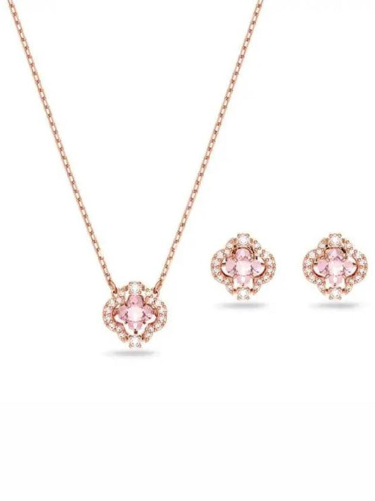 Una Sparkling Dance Clover Earrings Necklace Set Pink Rose Gold - SWAROVSKI - BALAAN 2