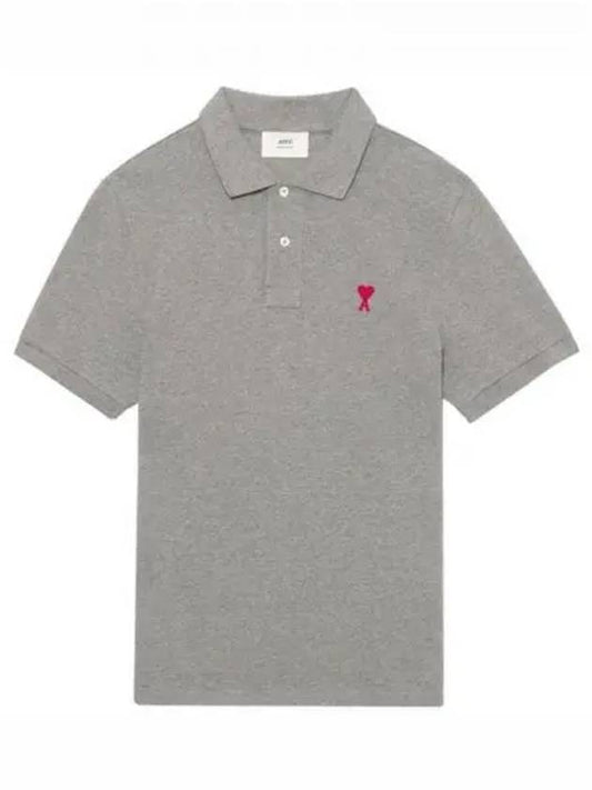 Small Heart Logo Polo Shirt Grey - AMI - BALAAN 2