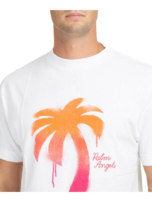 Palm Tree Printed Crewneck Classic Cotton Short Sleeve T-Shirt White - PALM ANGELS - BALAAN 7