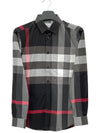 Men's Checked Stretch Cotton Poplin Long Sleeve Shirt Charcoal - BURBERRY - BALAAN.