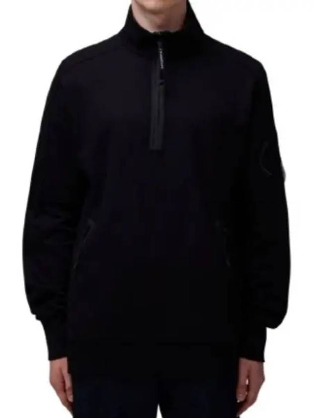 Diagonal Raised Fleece Half Zipped Sweatshirt Black - CP COMPANY - BALAAN 2