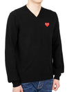 Red Heart Wappen V-Neck Wool Knit P1 N002 1 Black - COMME DES GARCONS - BALAAN 4