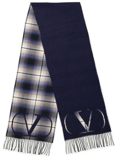 V Logo Signature Check Muffler Navy - VALENTINO - BALAAN 1