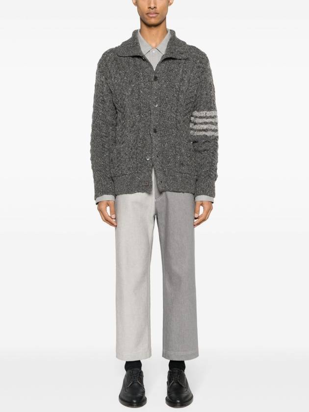 4-Bar Arm Band Knit Cardigan Grey - THOM BROWNE - BALAAN 4