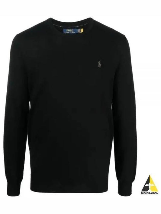 Logo Crew Neck Wool Knit Top Black - POLO RALPH LAUREN - BALAAN 2