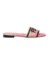 Rose Print Embroidered Logo Canvas Slide Slippers Pink - FENDI - BALAAN 1