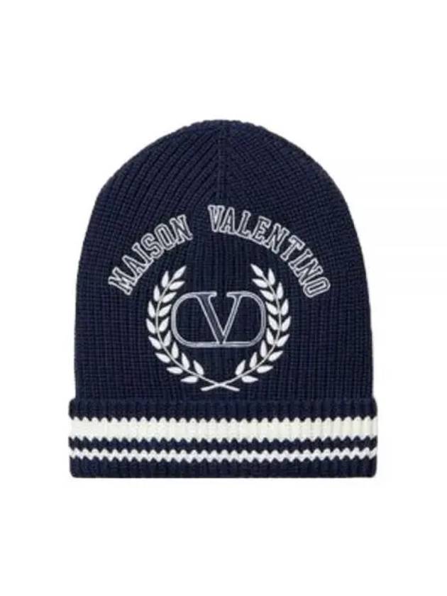 V Logo Beanie Navy - VALENTINO - BALAAN 2