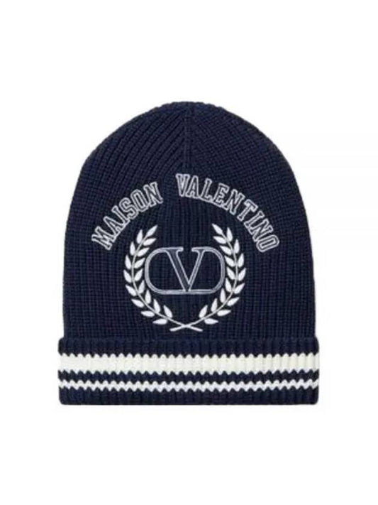 V Logo Beanie Navy - VALENTINO - BALAAN 2